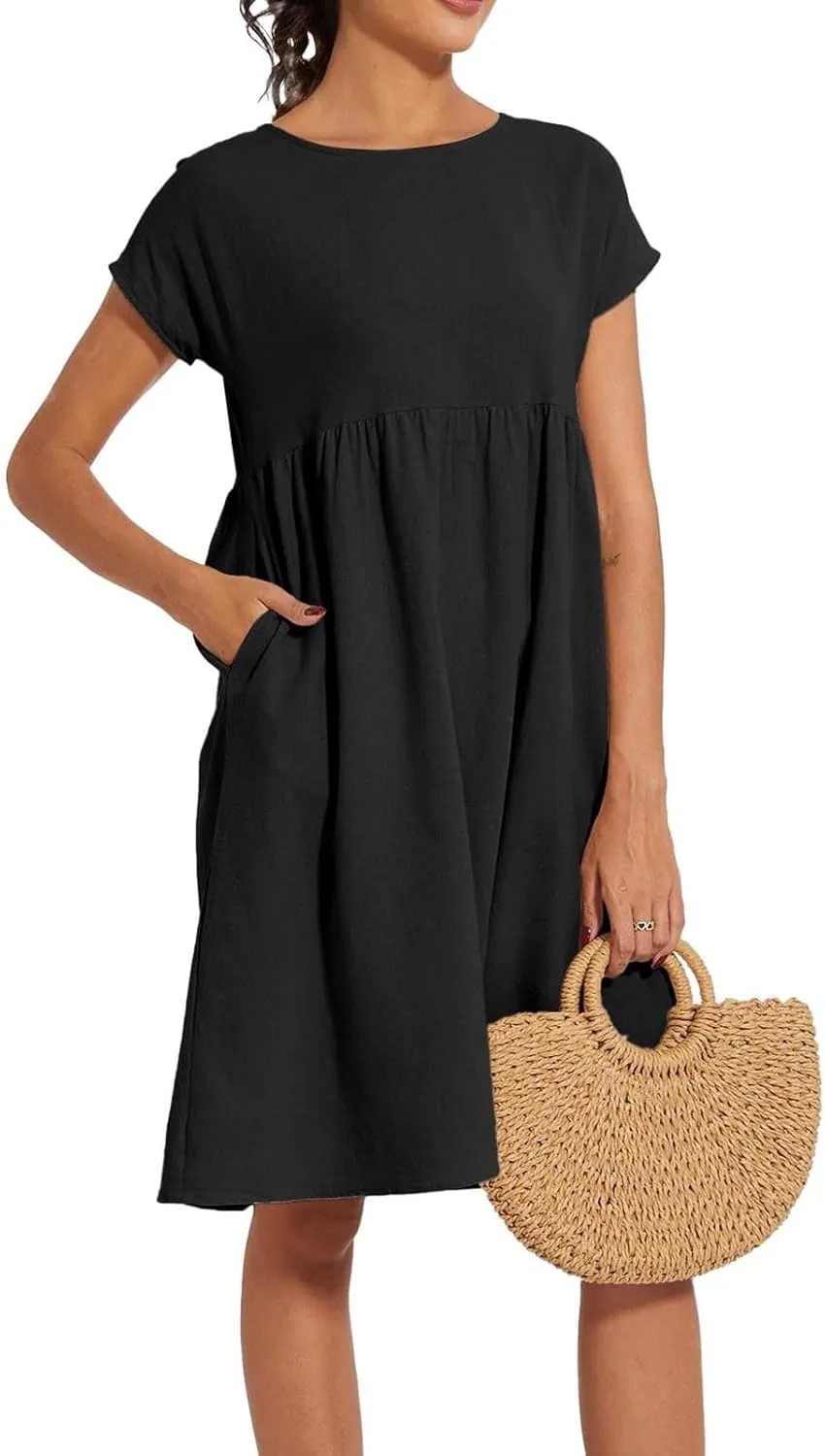 Women's Plus Size Summer Dresses Casual T Shirt Dress 2025 Summer Crewneck Short Sleeve Swing Dresses with Pockets