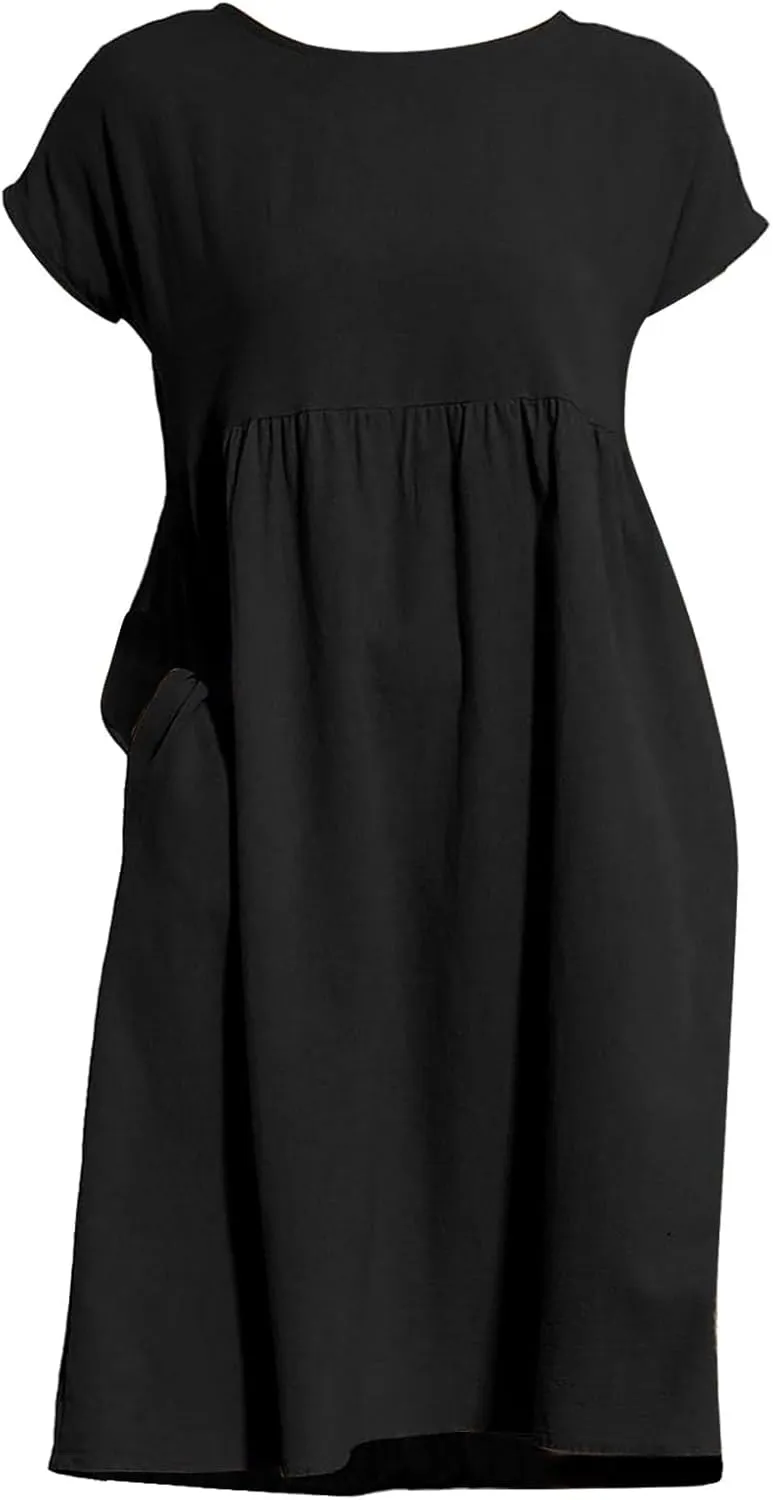 Women's Plus Size Summer Dresses Casual T Shirt Dress 2025 Summer Crewneck Short Sleeve Swing Dresses with Pockets