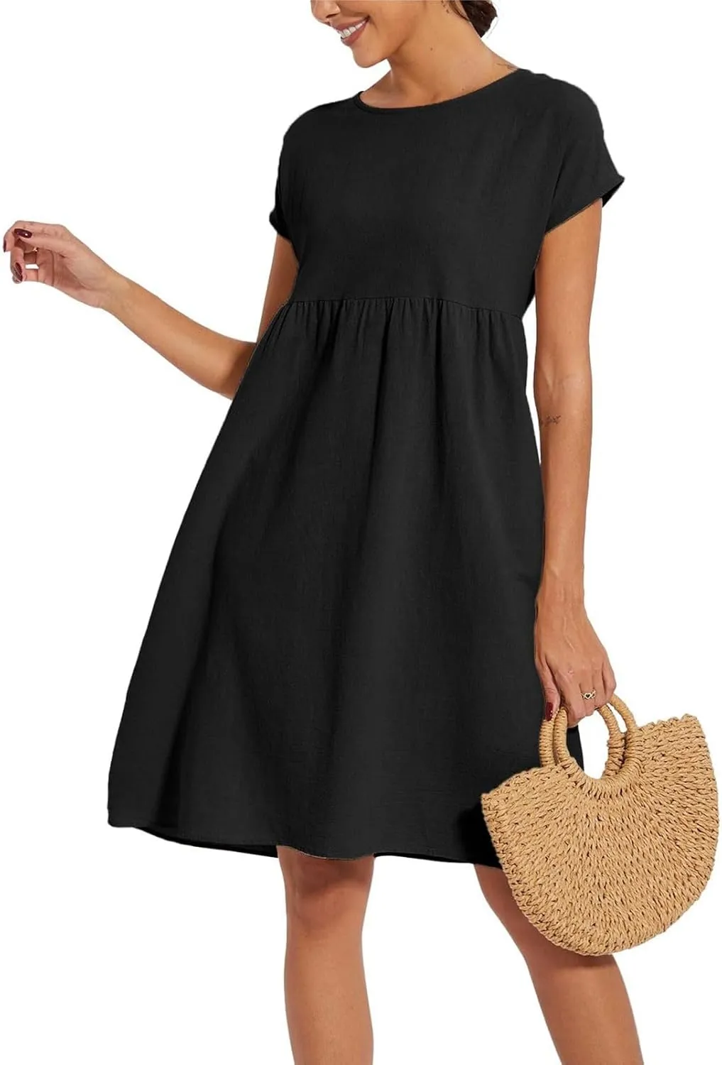 Women's Plus Size Summer Dresses Casual T Shirt Dress 2025 Summer Crewneck Short Sleeve Swing Dresses with Pockets