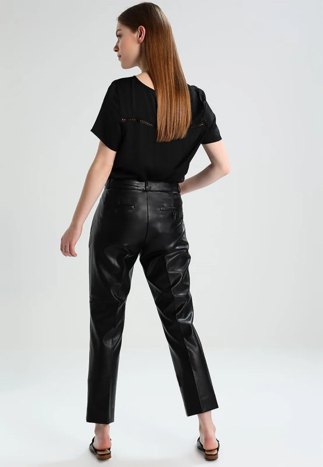 Women's Regular Fit Ankle Length Leather Pants WP17