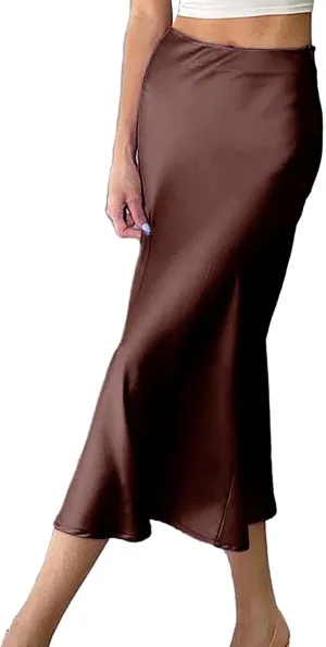 Women's Satin High Waisted Maxi Skirts Hidden Zipper Waistband A Line Long Skirt Evening Dress Long Skirts