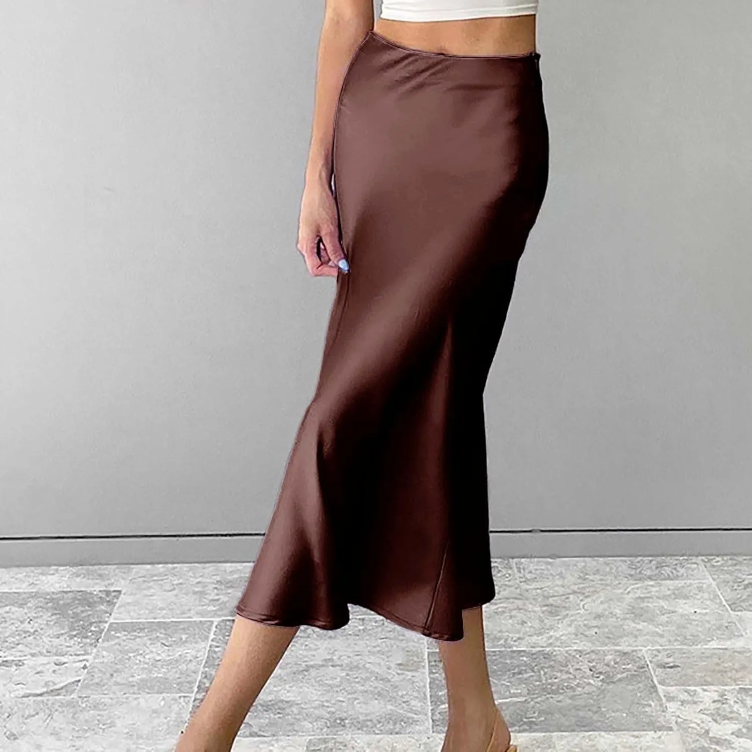 Women's Satin High Waisted Maxi Skirts Hidden Zipper Waistband A Line Long Skirt Evening Dress Long Skirts