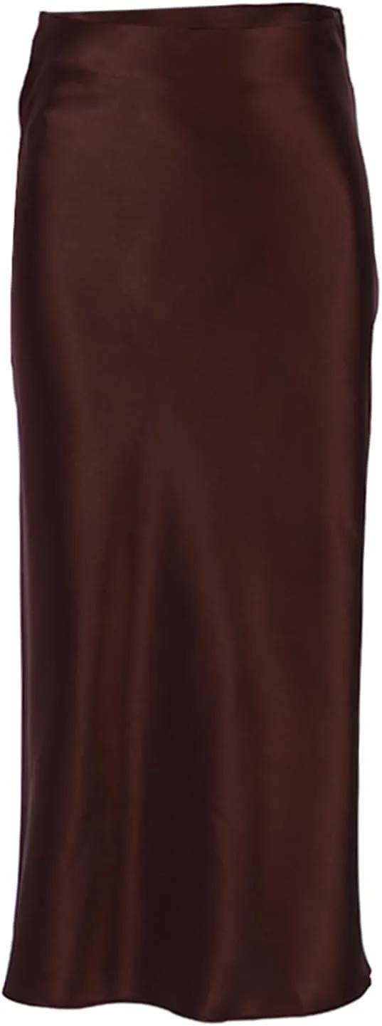 Women's Satin High Waisted Maxi Skirts Hidden Zipper Waistband A Line Long Skirt Evening Dress Long Skirts
