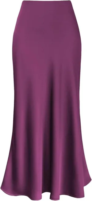 Womens Satin Silk Maxi Skirts High Waisted Skirts 2025 Trendy Casual Elegant Cocktail Party Flared A-Line Midi Skirts