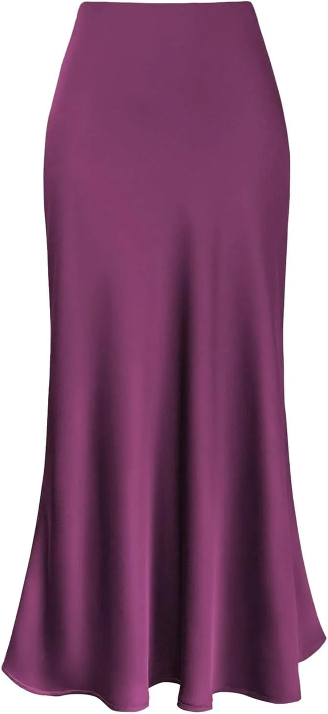Womens Satin Silk Maxi Skirts High Waisted Skirts 2025 Trendy Casual Elegant Cocktail Party Flared A-Line Midi Skirts