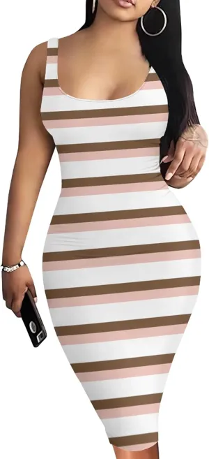 Women's Sexy Bodycon Tank Dress Summer Sleeveless Basic Midi Club Dresses Sundress Beach Dresses