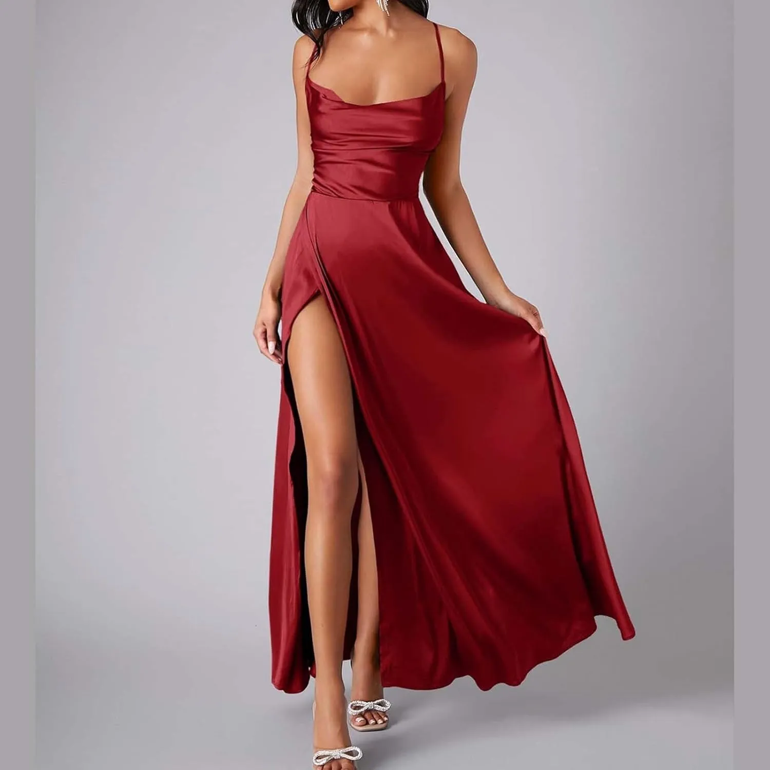 Women's Sexy Lounge Slip Long Dress Elegant Sleeveless Backless Ribbed Bodycon Maxi Dresses Evening Party Slit Long Dresses