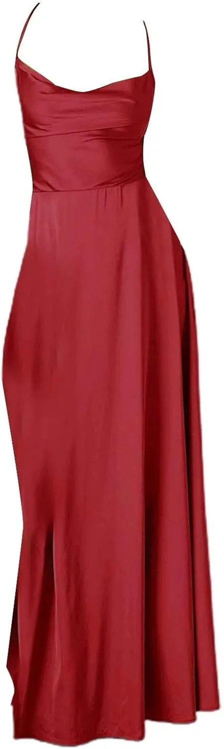 Women's Sexy Lounge Slip Long Dress Elegant Sleeveless Backless Ribbed Bodycon Maxi Dresses Evening Party Slit Long Dresses