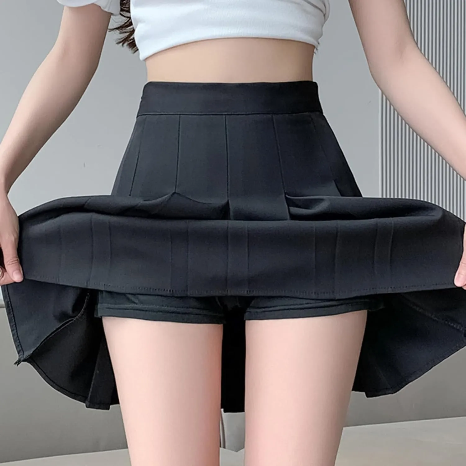 Womens Skirts Front Pleated Stretchy Flared Mini Skater Skirt Vintage A-Line Solid Cheering Skirts for Game Sport