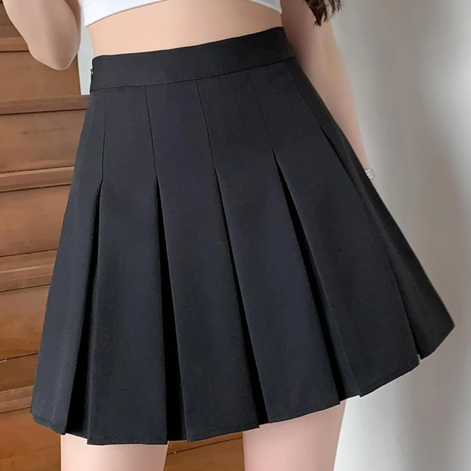 Womens Skirts Front Pleated Stretchy Flared Mini Skater Skirt Vintage A-Line Solid Cheering Skirts for Game Sport