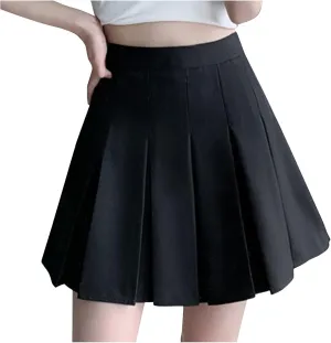 Womens Skirts Front Pleated Stretchy Flared Mini Skater Skirt Vintage A-Line Solid Cheering Skirts for Game Sport