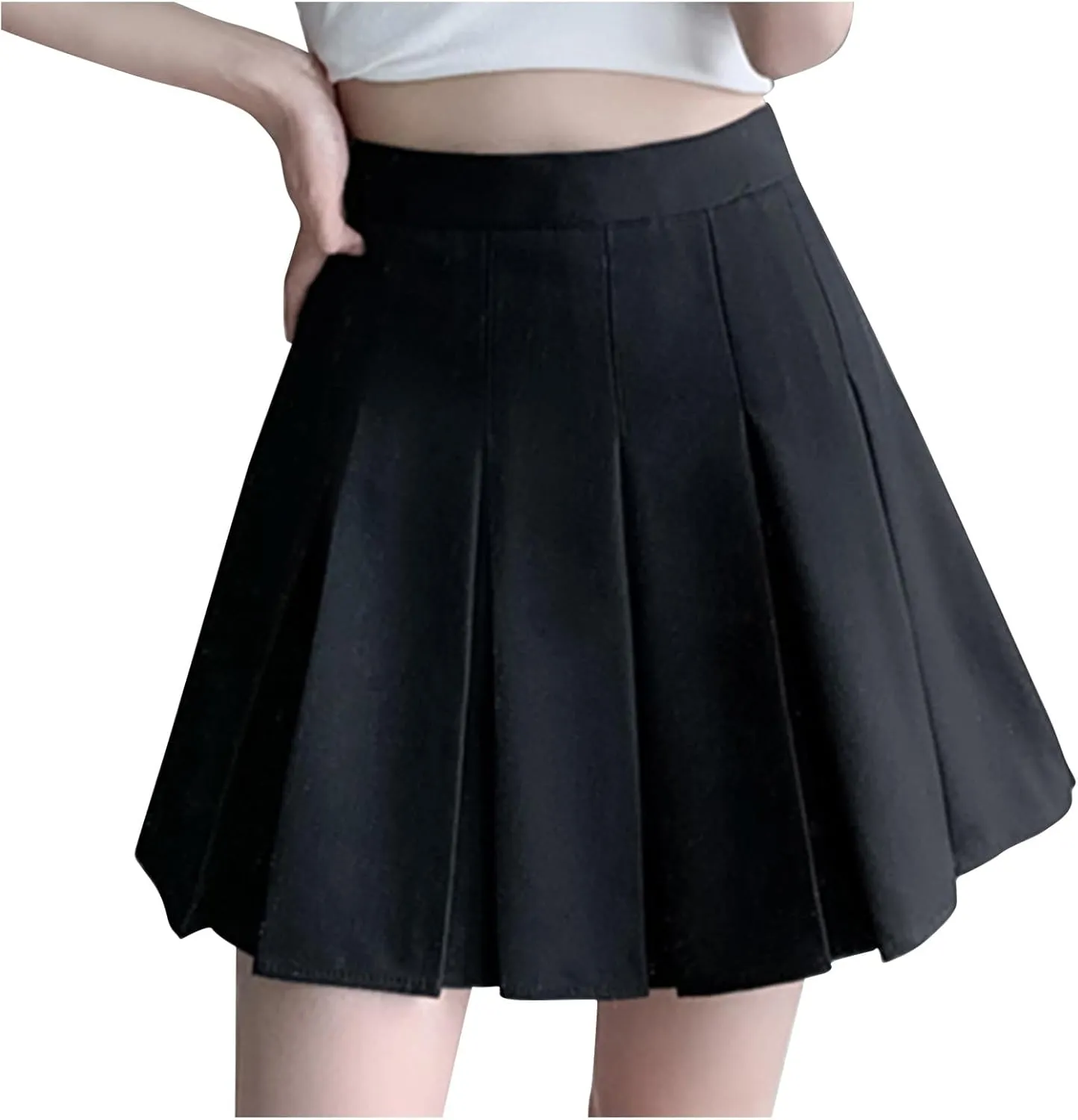 Womens Skirts Front Pleated Stretchy Flared Mini Skater Skirt Vintage A-Line Solid Cheering Skirts for Game Sport