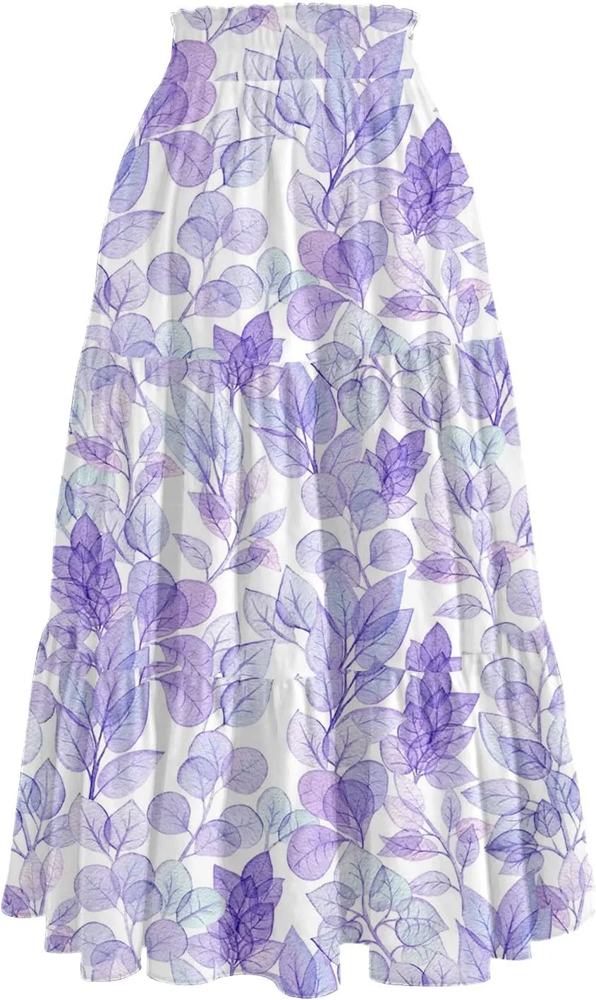 Womens Skirts Midi Length Boho Beach Vacation Flowy Floral Skirt Summer Casual Tiered High Waisted A Line Skirt