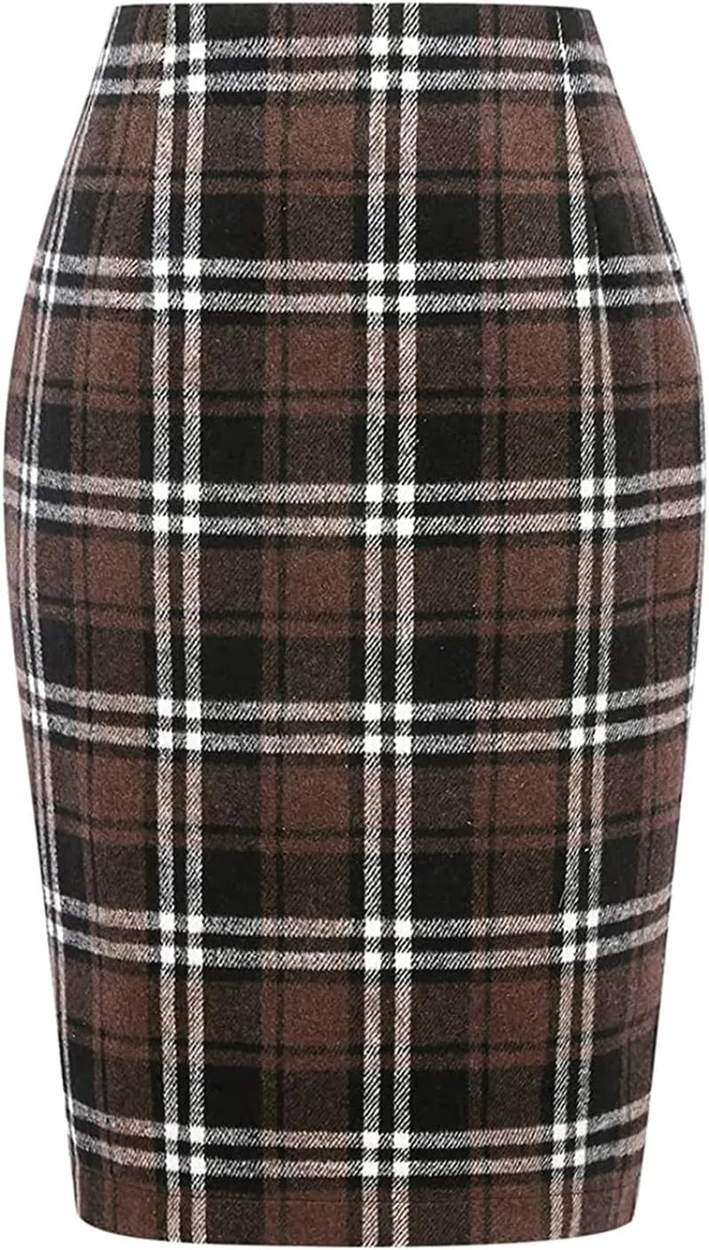 Women's Skirts Summer Casual Skirt High Waist Plaid Printed Pencil Skirt