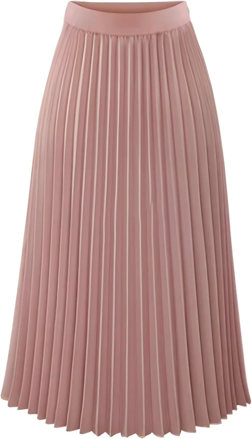 Women's Skirts Trendy Summer Casual Loose Elastic High Waist Solid Color Pleated Sun Beach Midi Skirt, S-XL