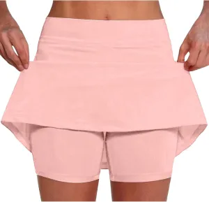 Womens Skorts Elastic Athletic Skirts Built in Shorts Tummy Control Tennis Skirts with Pockets Workout Skirts for Gym