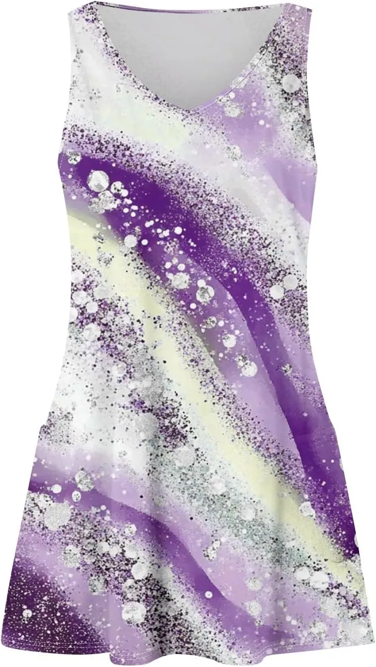 Women's Sleeveless Summer Dress with Abstract Purple Print Casual A-Line Beach Wear for Vacation and Daily Outfits