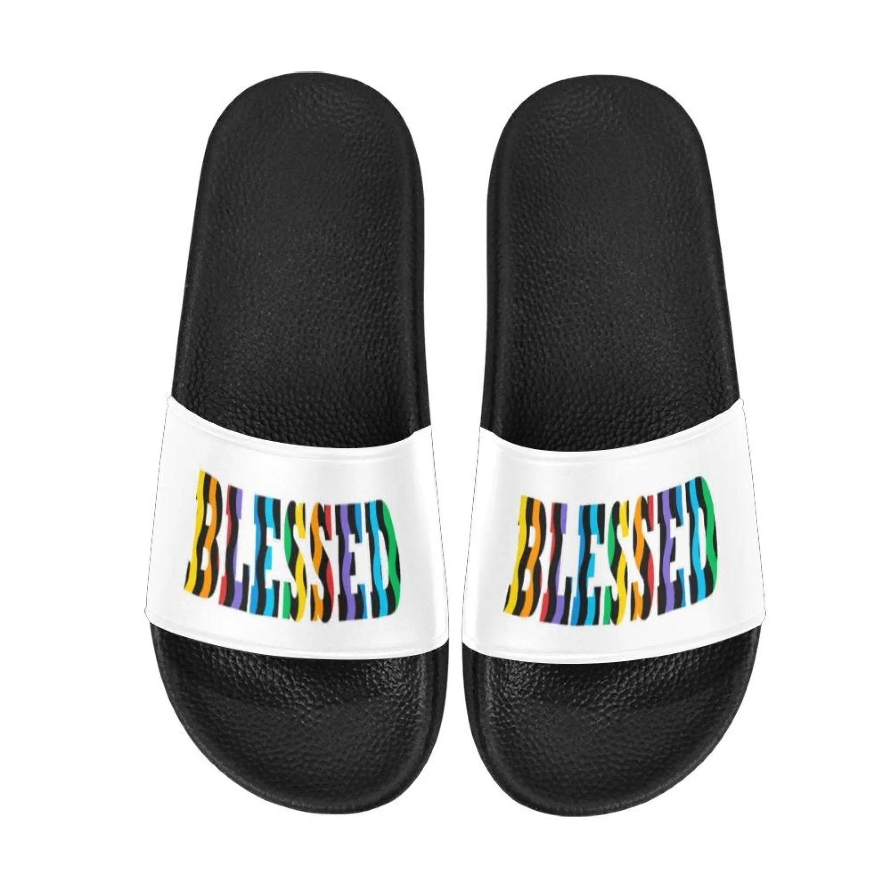 Womens Slides, Flip Flop Sandals, Multicolor Blessed  Print by inQue.Style