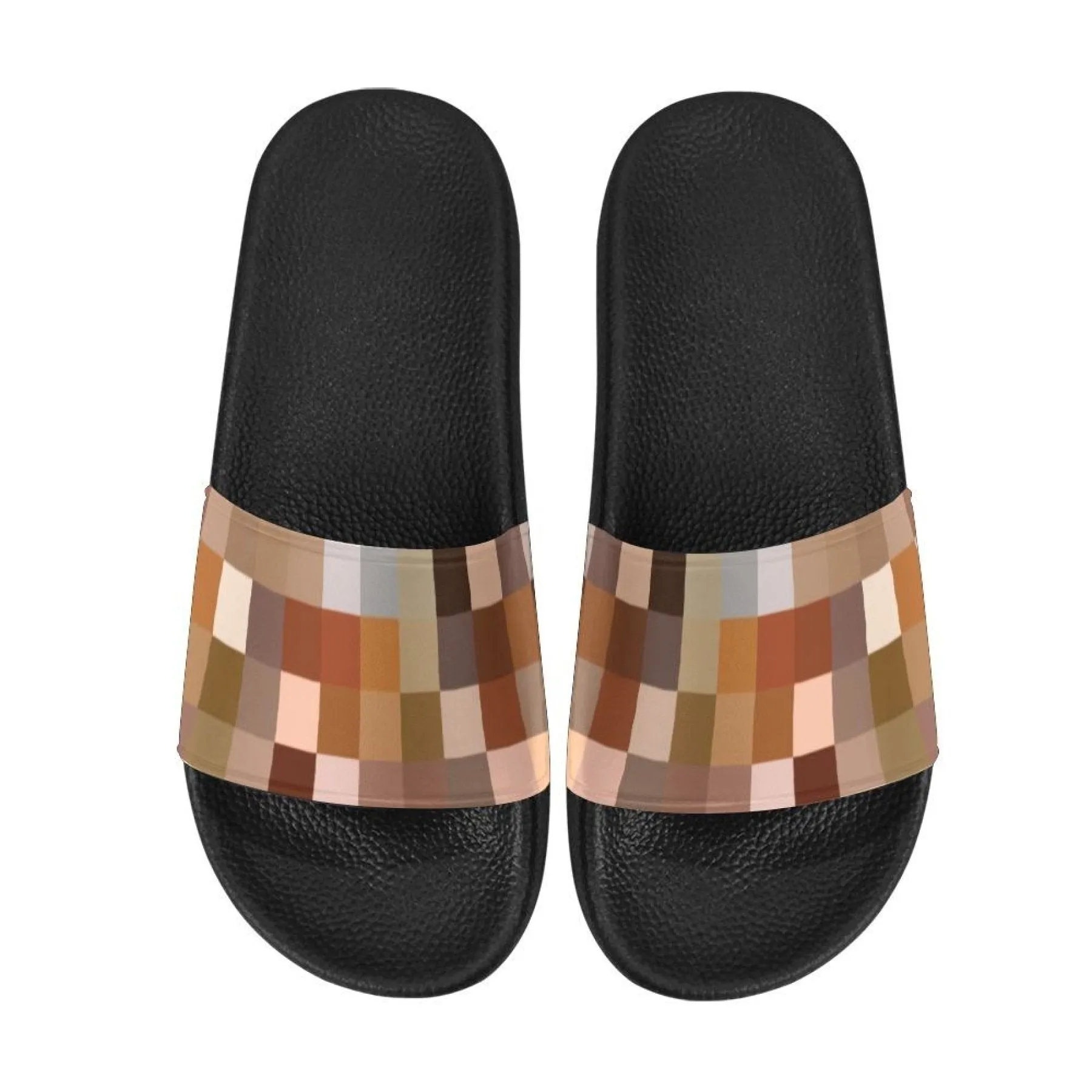 Womens Slides, Flip Flop Sandals, Natural Brown Color Block Print by inQue.Style