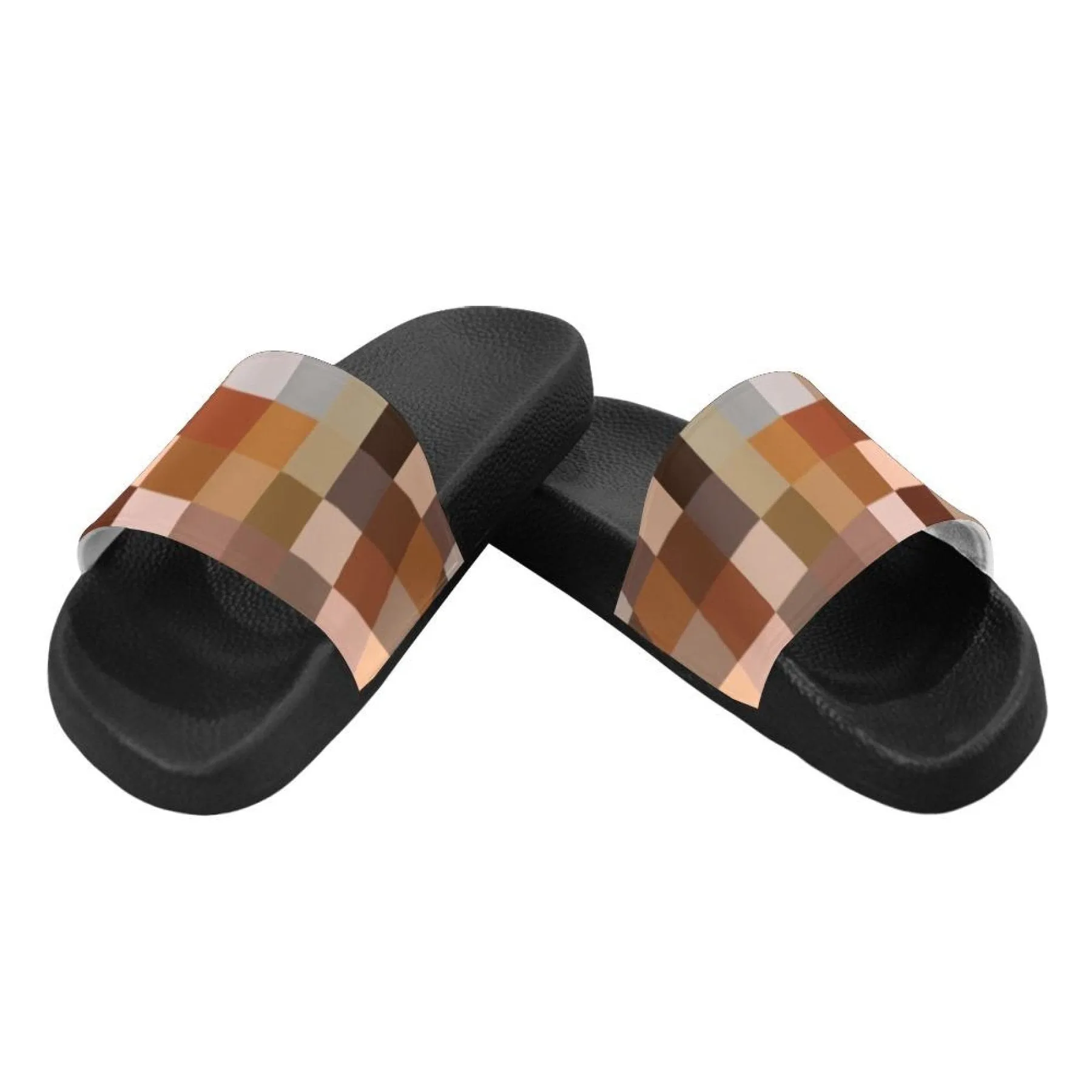 Womens Slides, Flip Flop Sandals, Natural Brown Color Block Print by inQue.Style