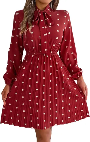 Women's Spring Dress Midi Long Puff Sleeve Wrap V Neck Flowy Pleated Ruffle Dresses Casual A Line Dress with Belt