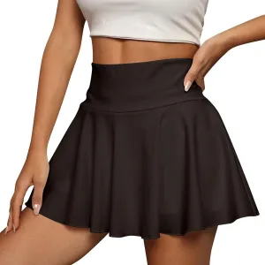 Women's Summer Athletic Loose Trendy Elastic High Waist Solid Color Yoga Fitness Tennis Skirts 2025 Inner Shorts, S-2XL