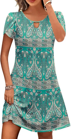 Women's Summer Beach Floral Tshirt Dress Casual Loose a-Line Mini Dresses Short Sleeve Vacation Resort Sundresses