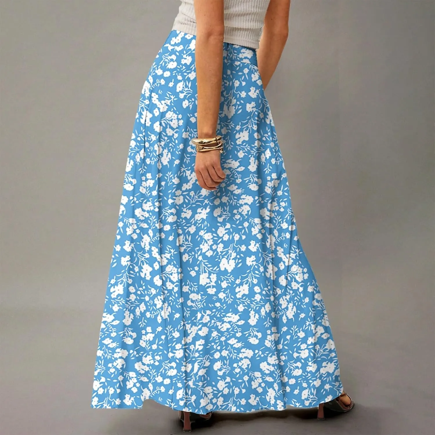 Womens Summer Boho Skirt 2025 Elastic Waist Flowy Casual A-Line Maxi Skirt Trendy, S-2XL