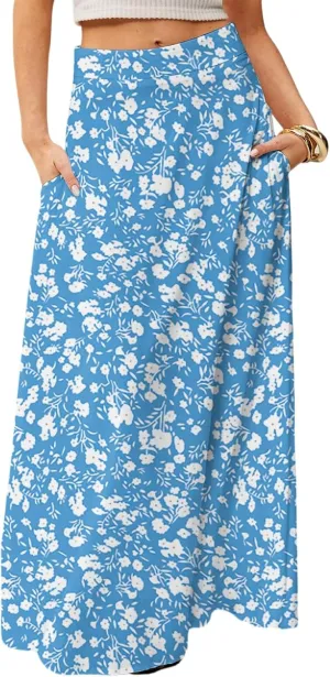 Womens Summer Boho Skirt 2025 Elastic Waist Flowy Casual A-Line Maxi Skirt Trendy, S-2XL