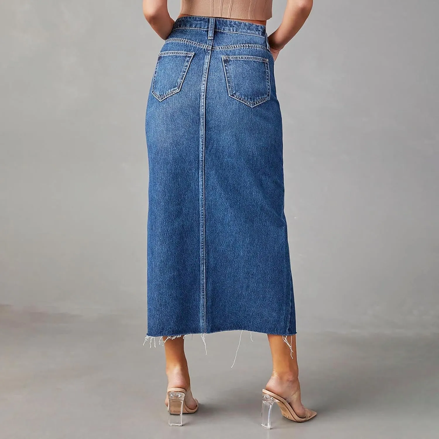 Women's Summer Casual Midi Denim High Waist Split A Line Elastic Skorts