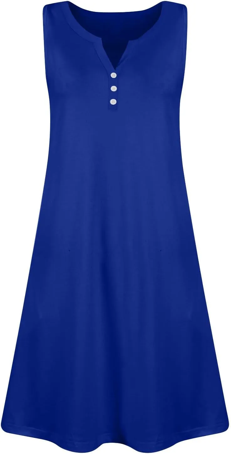 Womens Summer Dress 2025 Casual Solid/Floral Button Down V Neck Sleeveless Boho Beach A-Line Sundresses with Pockets