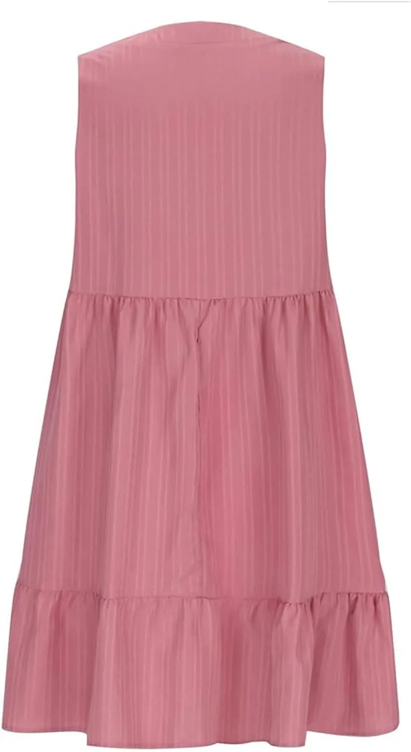 Womens Summer Dress Sleeveless V Neck Mini Dresses Fashion Casual Flowy Boho Ruffle A Line Swing Sundress 2025