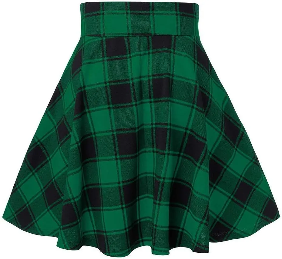 Women's Summer Dresses 2025 Casual Loose Trendy Elastic High Waist Plaid Printed Pleated Sun Beach Skirts, S-2XL
