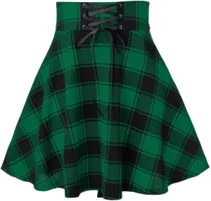 Women's Summer Dresses 2025 Casual Loose Trendy Elastic High Waist Plaid Printed Pleated Sun Beach Skirts, S-2XL