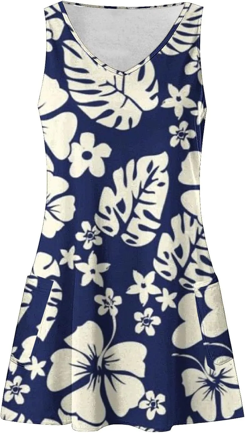Womens Summer Dresses 2025 Women's Spring/Summer Flower Printed Casual Tank Top Pockets Beach Casual Dress 100