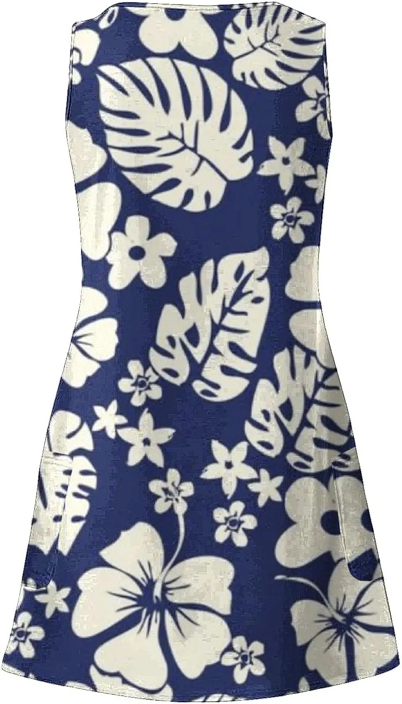 Womens Summer Dresses 2025 Women's Spring/Summer Flower Printed Casual Tank Top Pockets Beach Casual Dress 100
