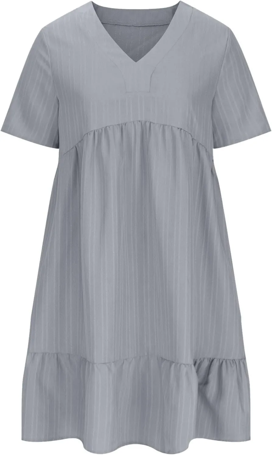 Women's Summer Dresses Casual Midi Swing Short Sleeve V Neck Tiered A Line Flowy Beach Dress Sundress 2025