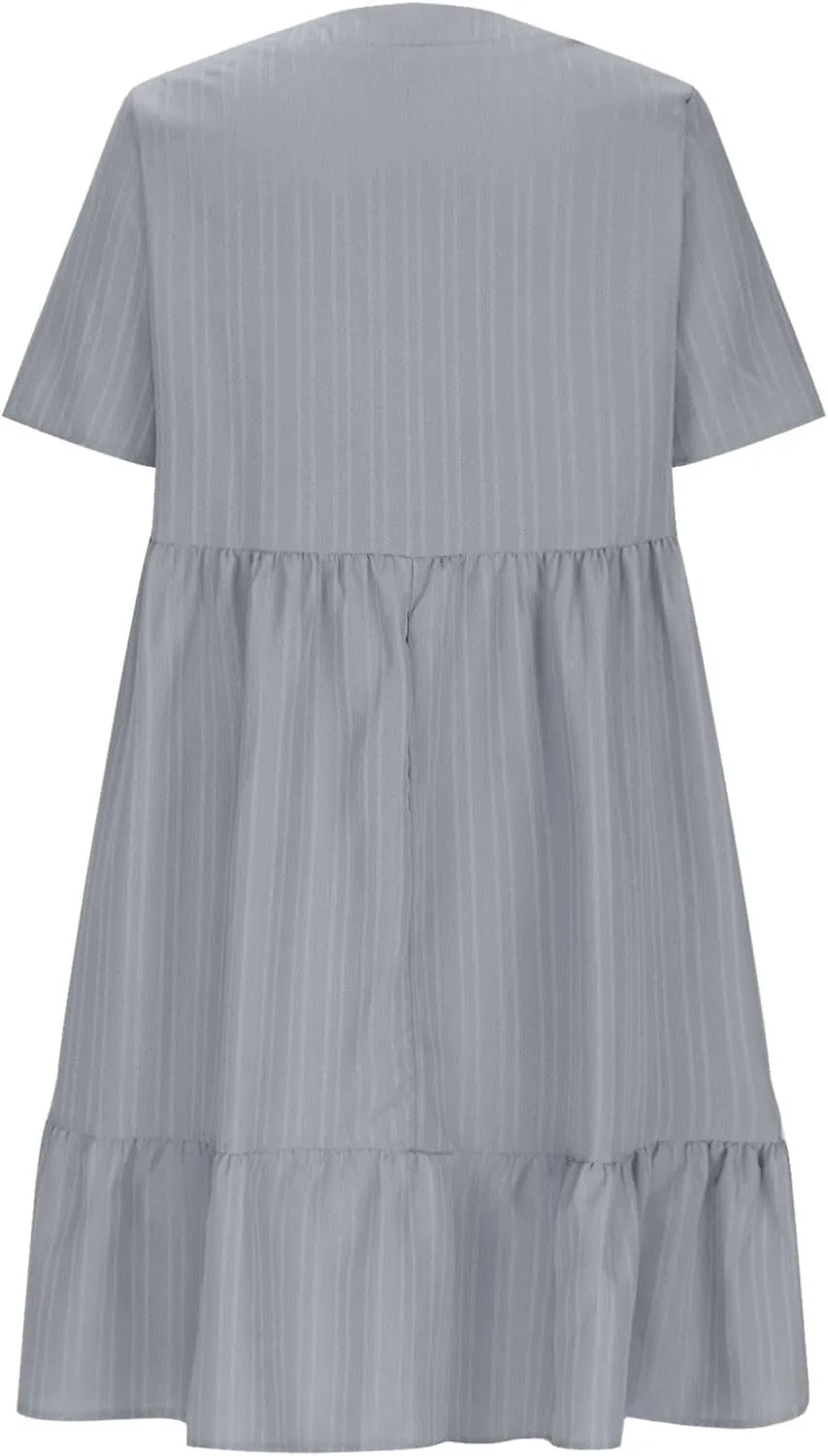 Women's Summer Dresses Casual Midi Swing Short Sleeve V Neck Tiered A Line Flowy Beach Dress Sundress 2025