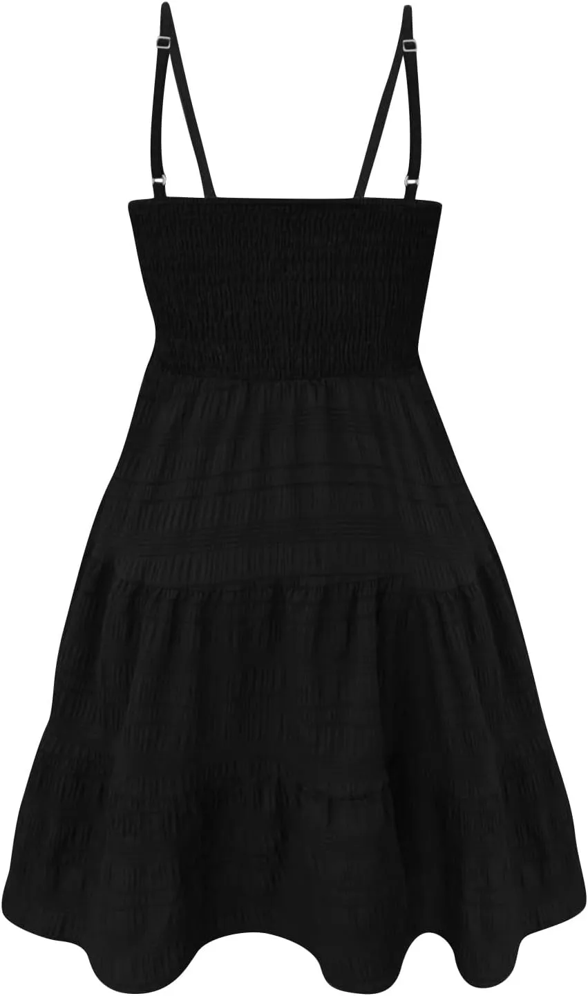 Women's Summer Dresses Fashionable Solid Color Floral Retro Court Style Dopamine Suspender Pocket Dress, S-XL