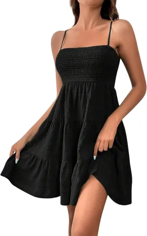 Women's Summer Dresses Fashionable Solid Color Floral Retro Court Style Dopamine Suspender Pocket Dress, S-XL