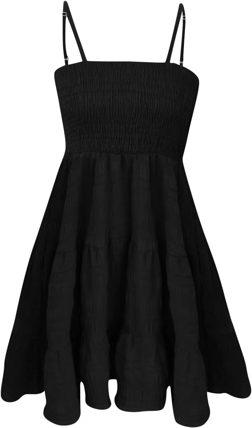 Women's Summer Dresses Fashionable Solid Color Floral Retro Court Style Dopamine Suspender Pocket Dress, S-XL