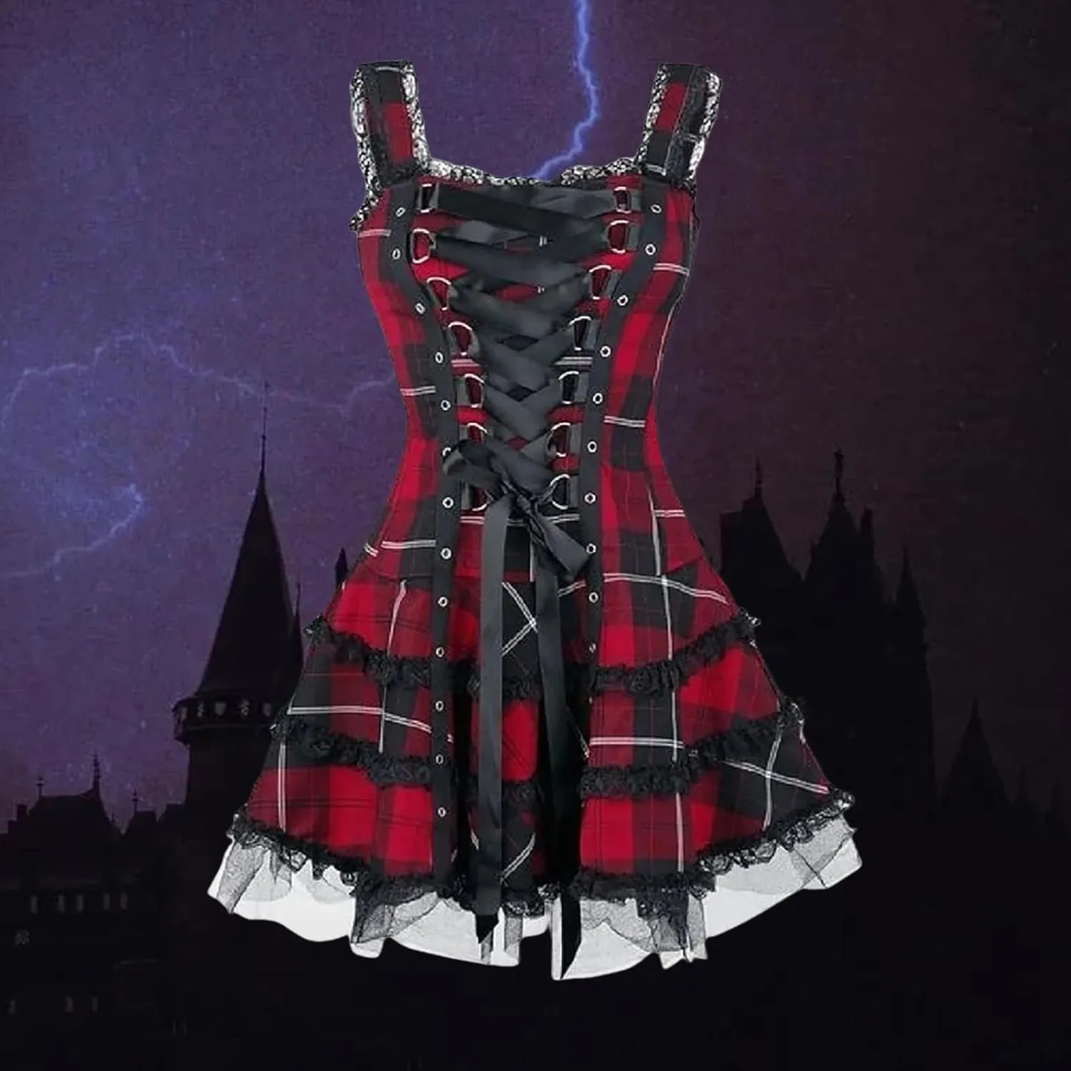 Womens Summer Dresses for Women Gothic Dress Mesh Plus-size Lace Strapless Gothic Clothes for Women Medieval Dress