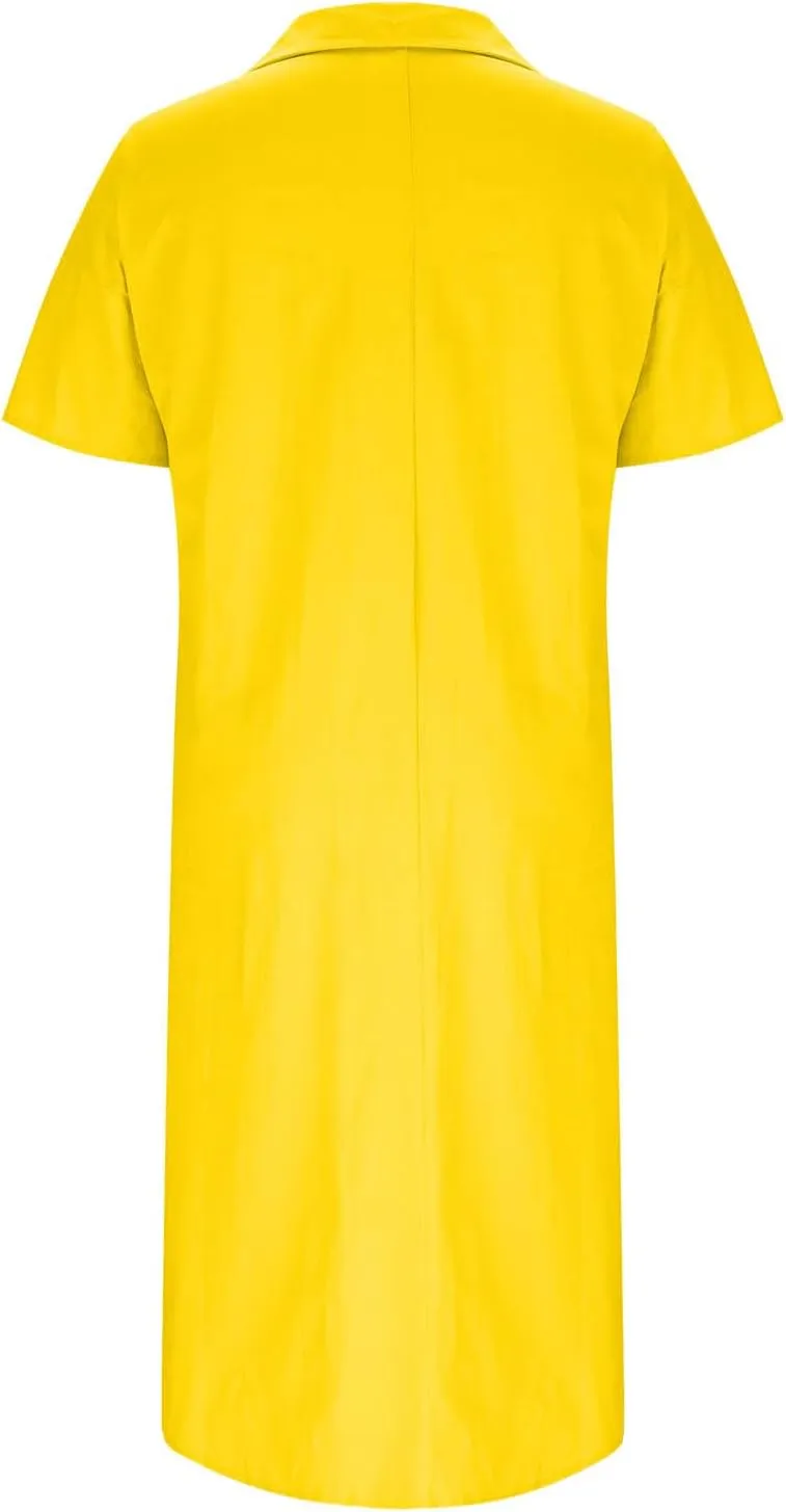 Women's Summer Loose Shirt Dress Casual Short Sleeve Button Down V Neck Midi Dress Beach Cover Up Plus Size Sundress
