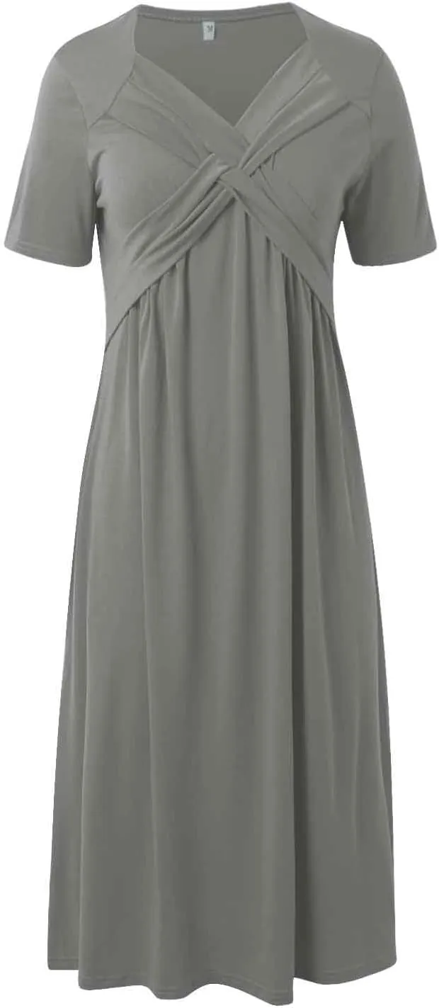 Women's Summer Short Sleeve A-Line Midi Dresses Casual Floral T-Shirt Dress Flowy Beach Sundress with Pockets