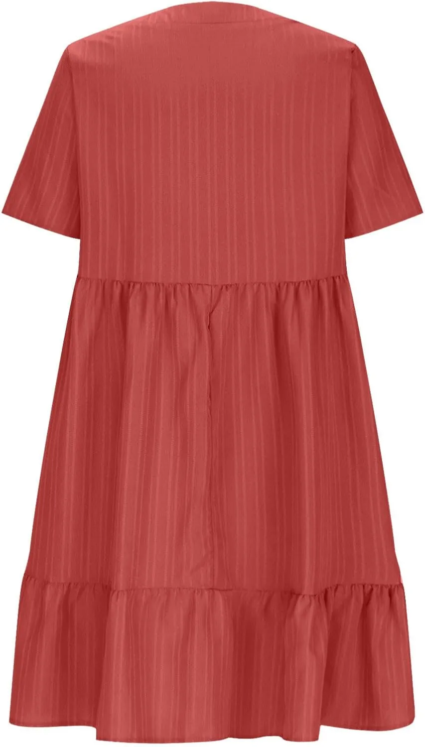 Womens Summer Short Sleeve Dresses V Neck Casual Solid Ruffle Tiered Layered Flowy A-Line Dress 2025 Beach Vacation