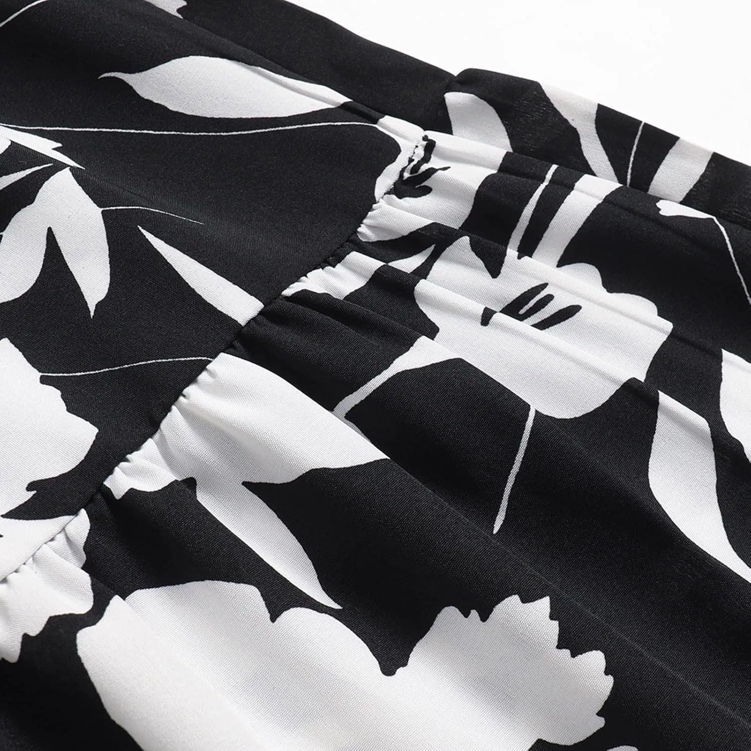 Womens Summer Skirts Midi Length Drawstring High Waist Skirts Below Knee Ruffle Tiered A Line Floral Print Beach Skirt