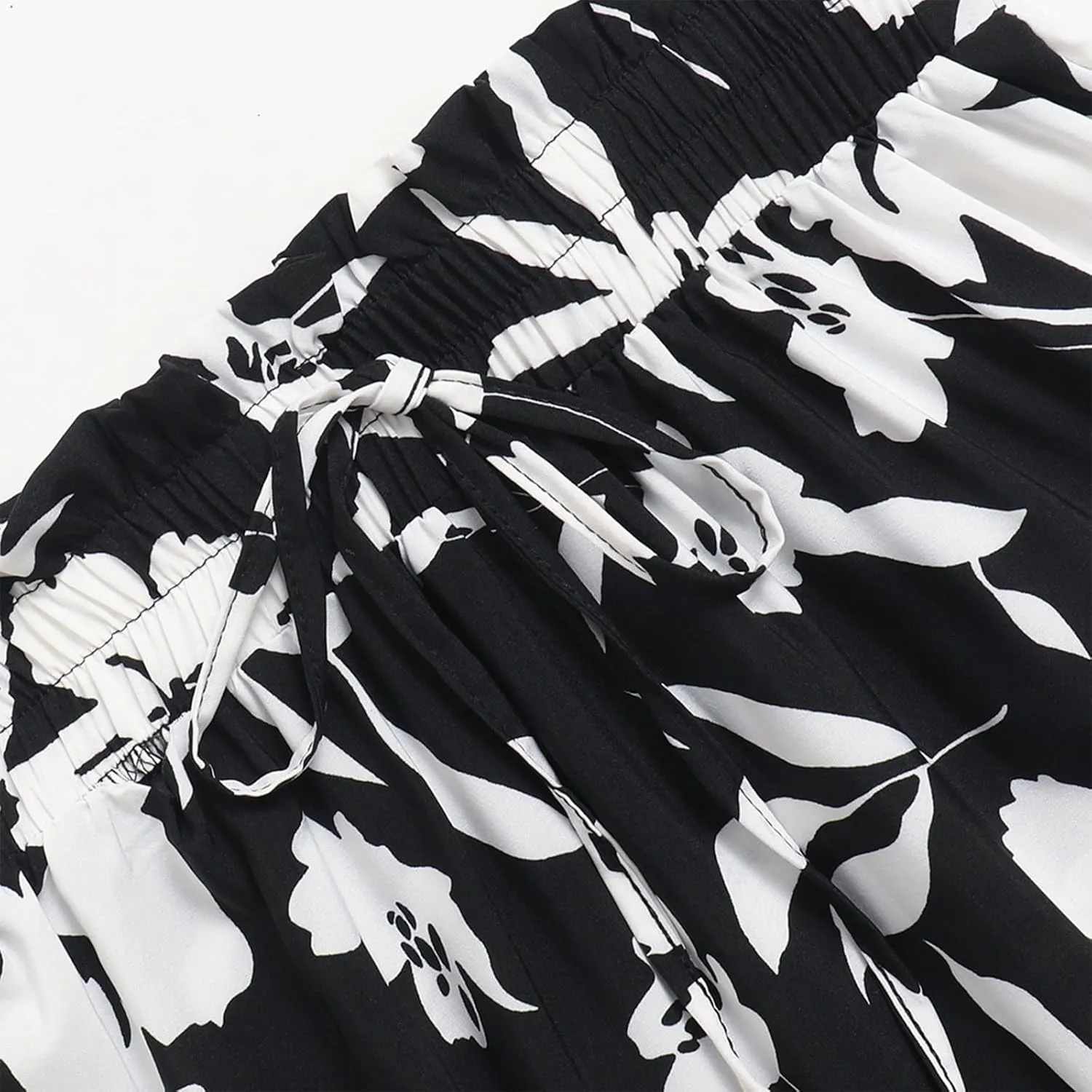 Womens Summer Skirts Midi Length Drawstring High Waist Skirts Below Knee Ruffle Tiered A Line Floral Print Beach Skirt
