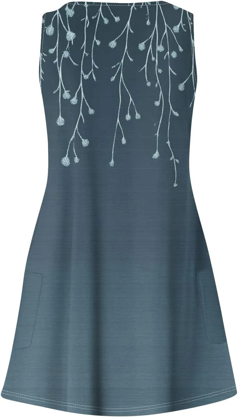 Women's Summer Sleeveless V-Neck Floral Print Casual Loose Beach Dress Lightweight and Breathable Summer
