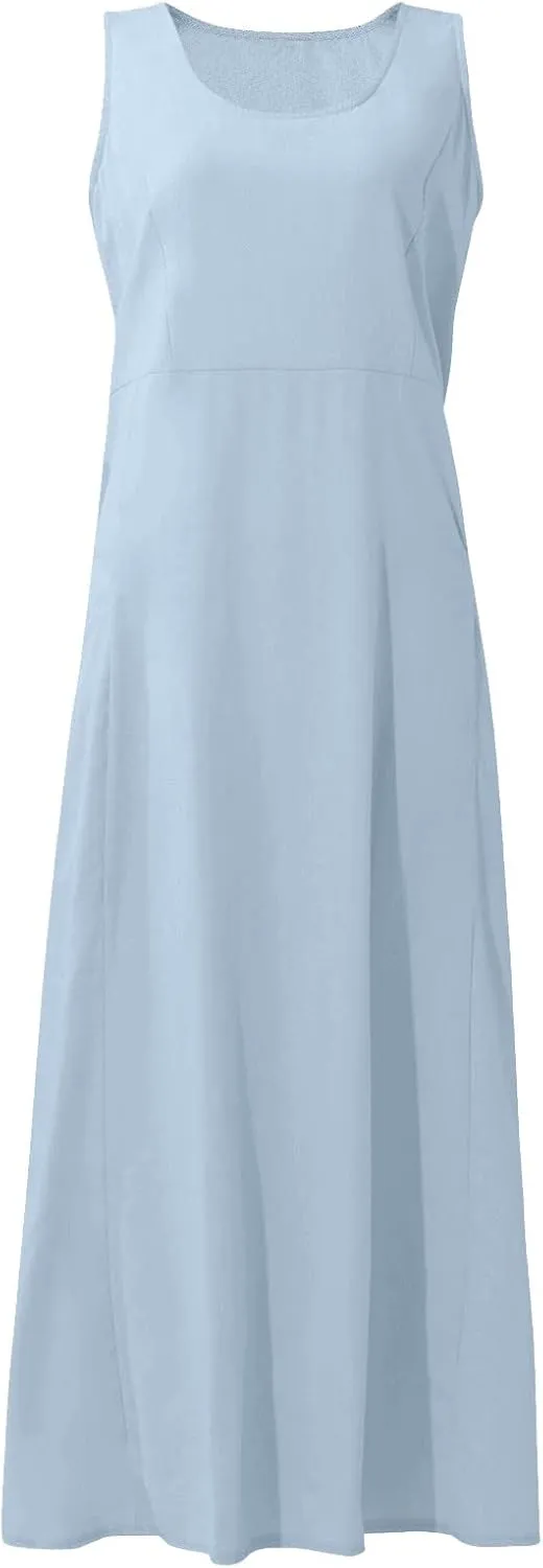 Womens Summer Tank Dresses Casual Beach Floral Sleeveless Linen or Cotton Maxi Dress Travel Outfits Sundress
