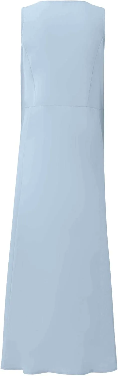 Womens Summer Tank Dresses Casual Beach Floral Sleeveless Linen or Cotton Maxi Dress Travel Outfits Sundress